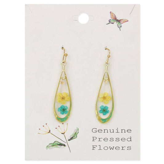 Dried Floral Earrings - Yellow Teardrop