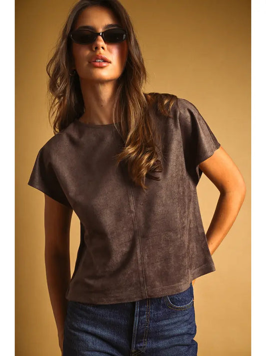 Suede Crop Top - Red Bean