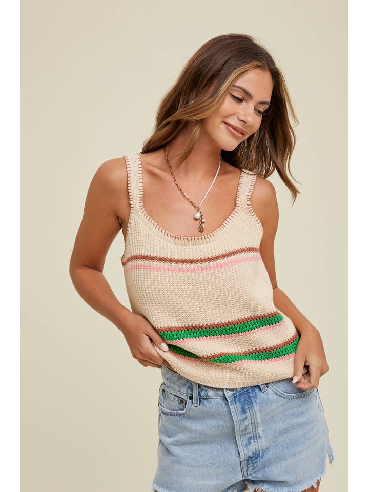 Striped Sweater Tank - Natural/Green