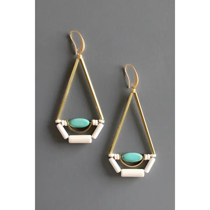 Turquoise and Brass Geometric Earrings