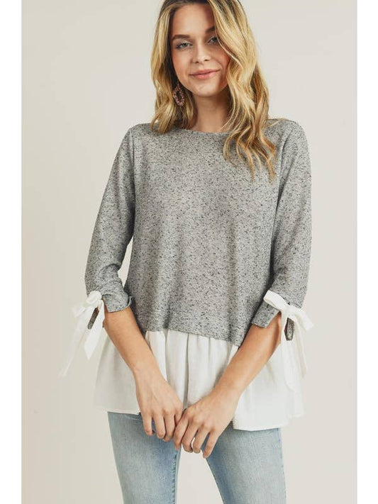 Bow Sleeve Sweater - Heather Grey