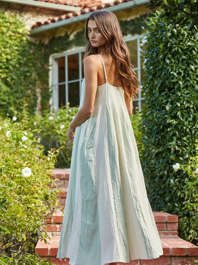 Cami Pintuck Midi Dress - Cream Mint