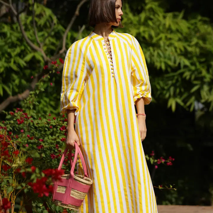 Positano Kaftan - Yellow Cabana Stripe