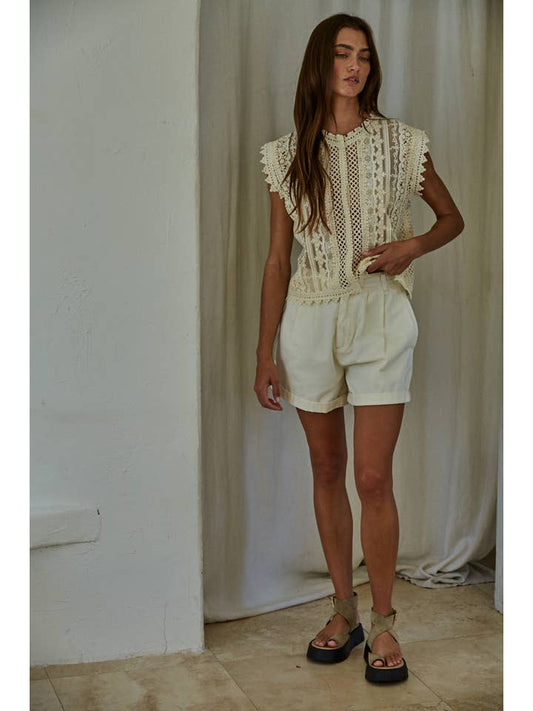 Woven Cotton Lace Top - Natural