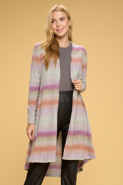 Brushed Ombré Open Cardigan - Pink