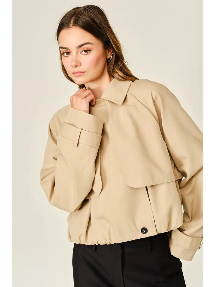 Two Way Collar Half Trench Coat - Taupe