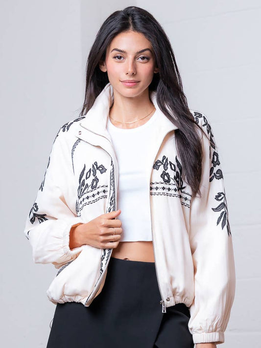 Embroidered Zip Jacket - Taupe