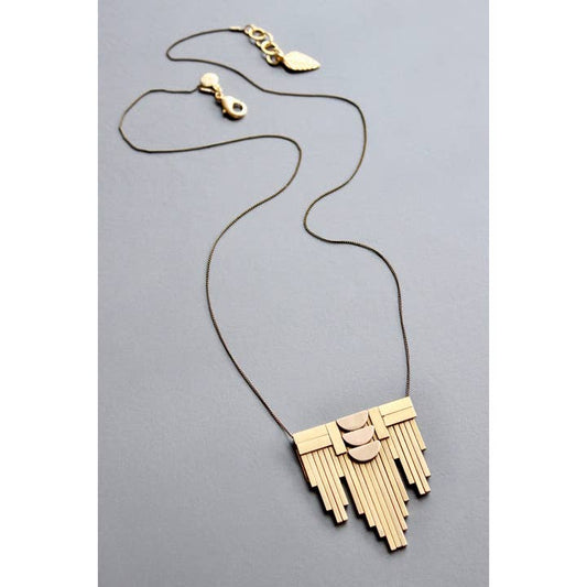 Brass Art Deco Pendant Necklace