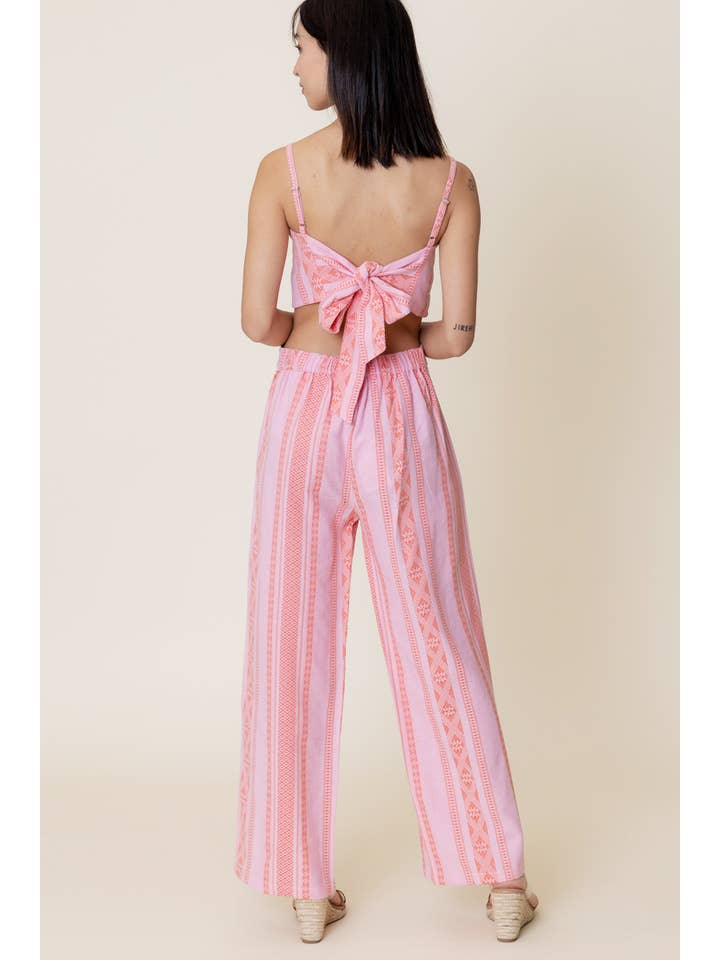 Jacquard Crop Top and Pants Set - Pink