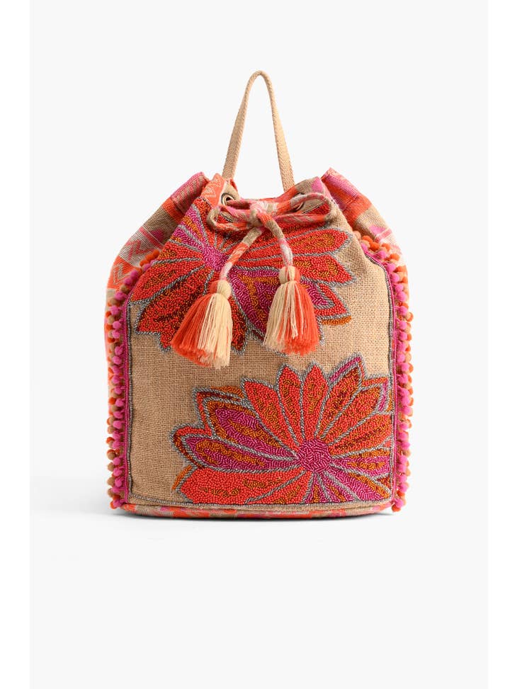 Poppy Floral Beaded Backpack