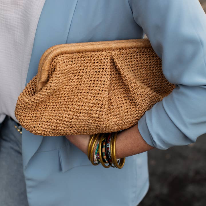 Large Raffia Clutch - Gold