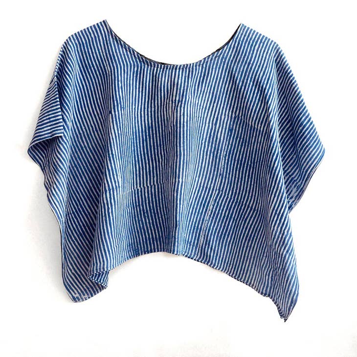 Cotton Silk Crop Top - Classic Blue Stripes