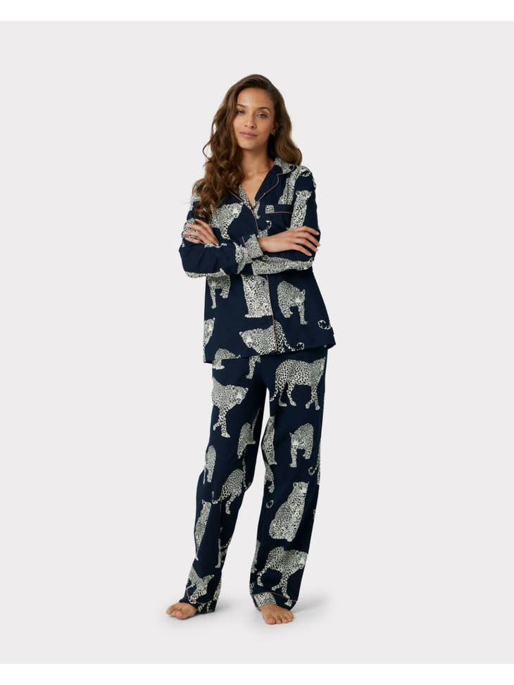 Organic Cotton Pajama Set - Navy Leopard