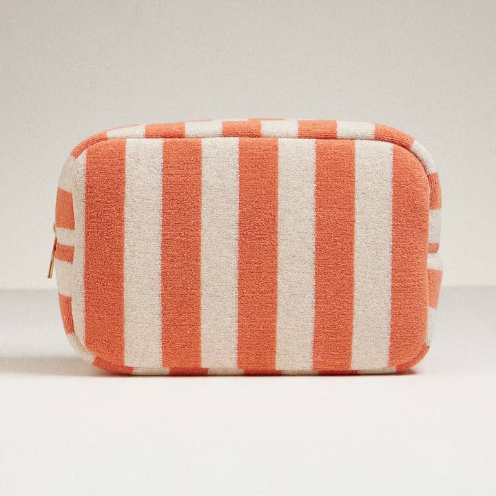 Striped Cosmetic Pouch - Coral