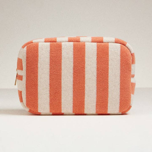Striped Cosmetic Pouch - Coral
