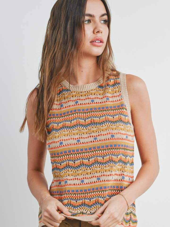 Geo Knit Top - Taupe Multi