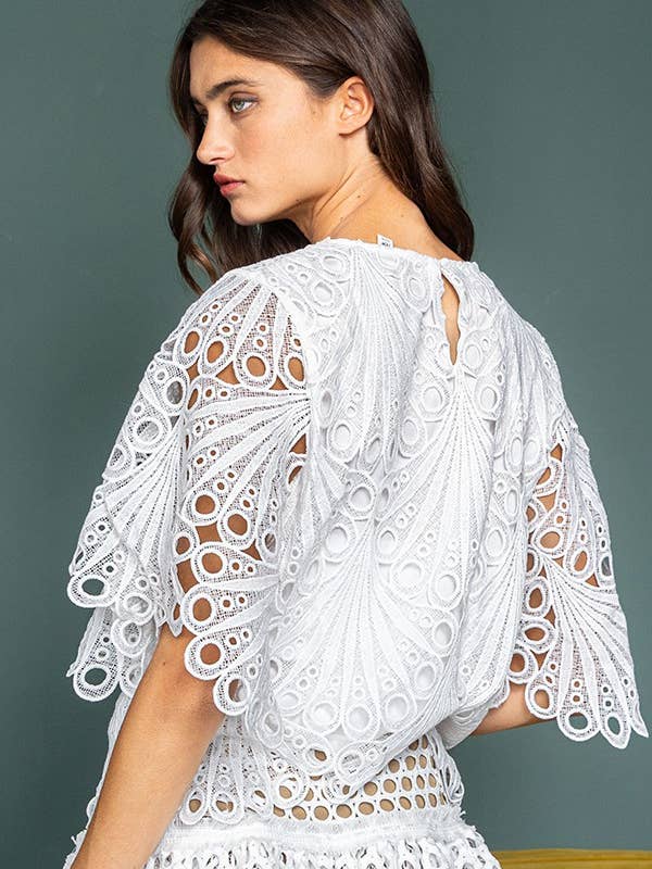 Eyelet Lace Crop Top - White