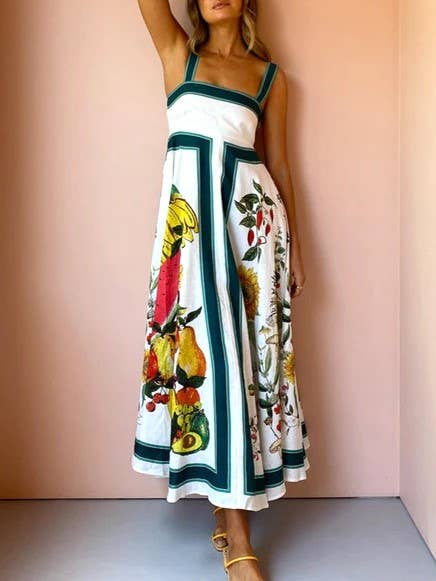 Floral Paneled Maxi Dress - White