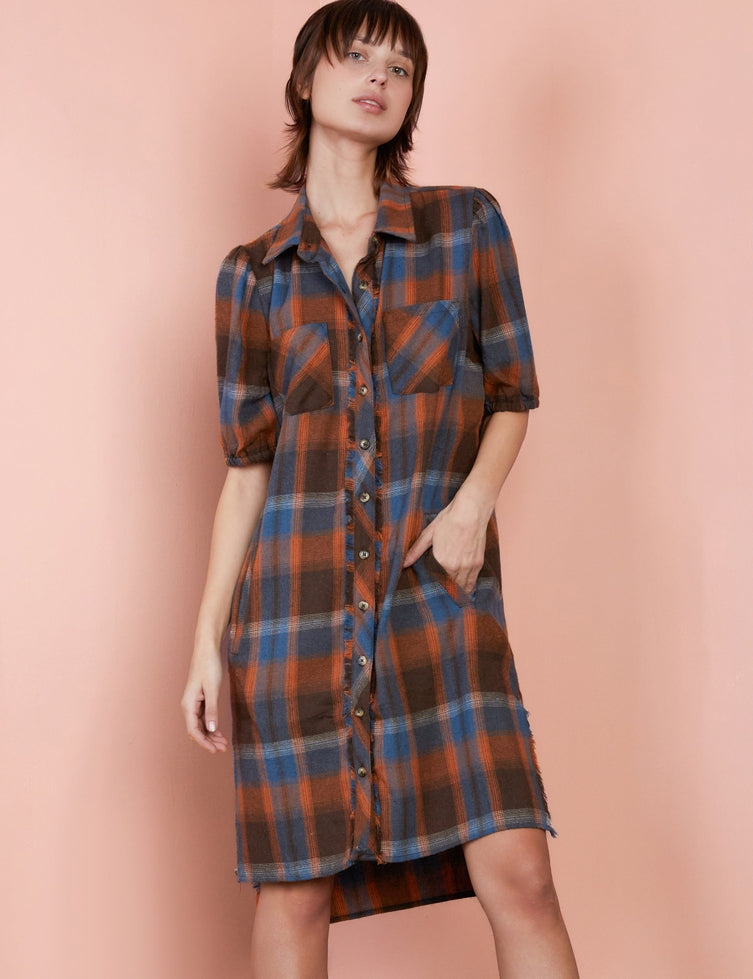 Super Puff Shirtdress - Sugar Spice Plaid
