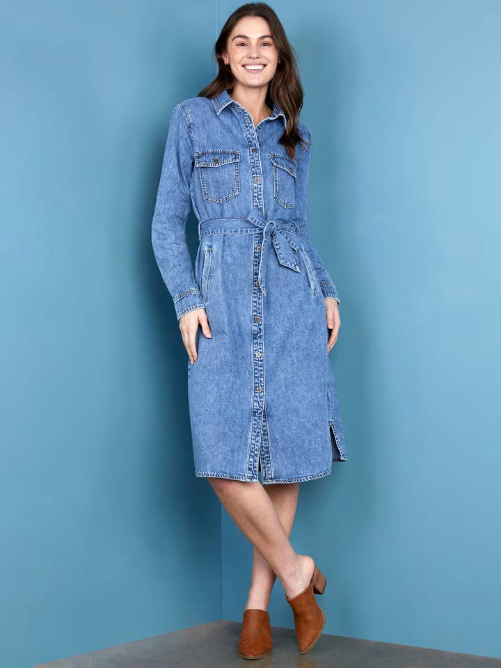 Chloe Denim Shirtdress - Blue Cloud