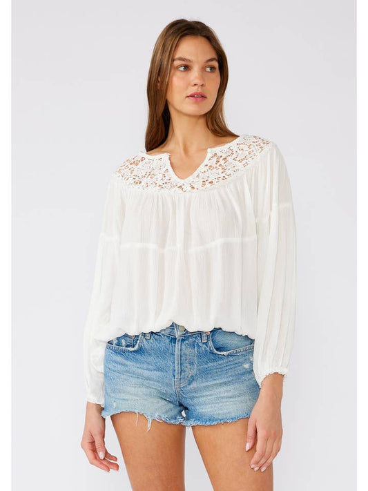 Flowy Crochet Detail Blouse - White