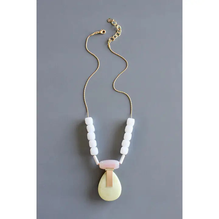Pink and Lemon Quartz Art Deco Necklace