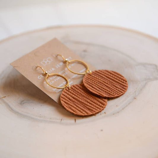 Round Leather Earring - Rust