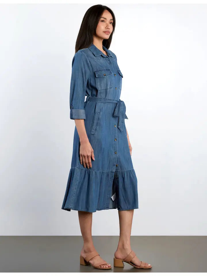 Ruffle Shirtdress - Denim