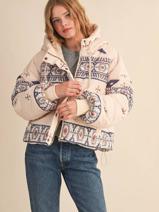 Printed Puff Jacket - Butter Cream