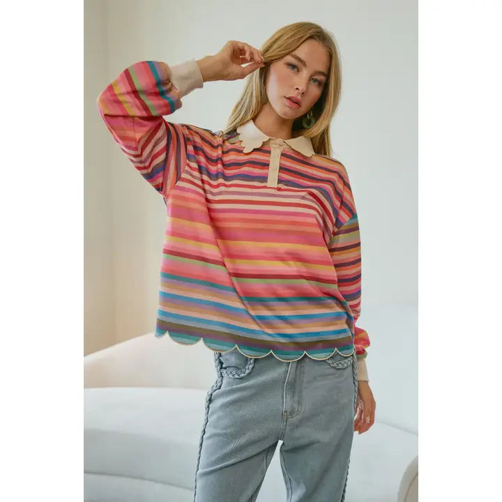 Celestine Scalloped Collar Top - Multi