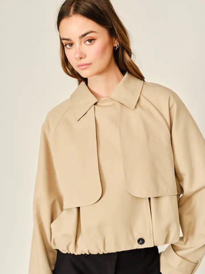 Two Way Collar Half Trench Coat - Taupe