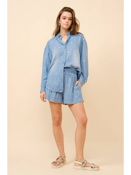 Crystal Button Down And Shorts Set