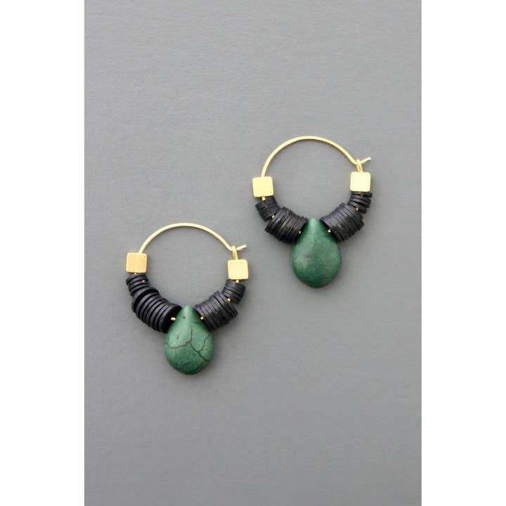 Small Green Teardrop Hoop Earrings