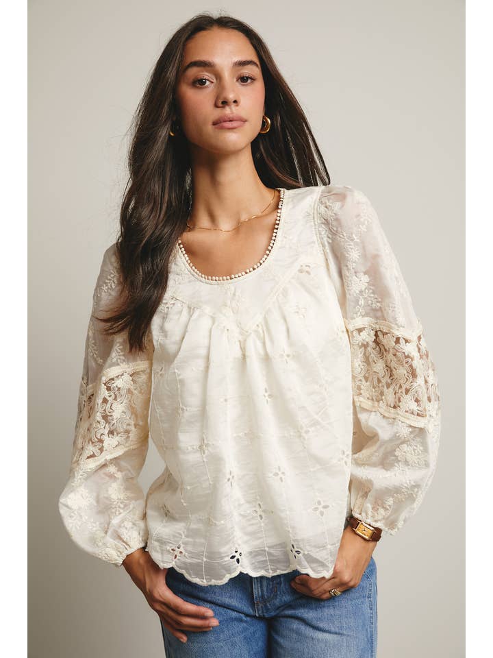 Lace Puff Sleeve Blouse - Ecru