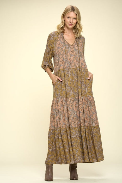 Paisley Tier Dress - Peach