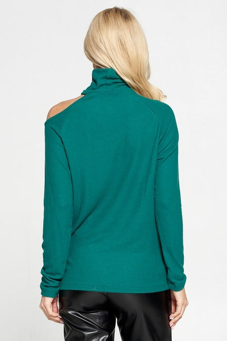 Cold Shoulder Turtleneck Sweater - Green