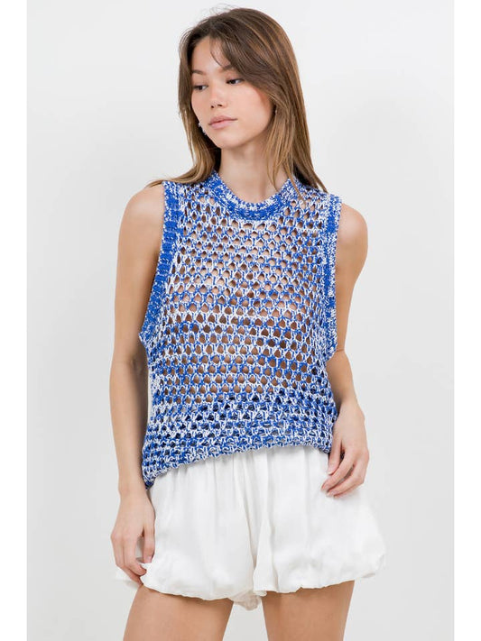 Two Tone Sweater Vest - Blue/White
