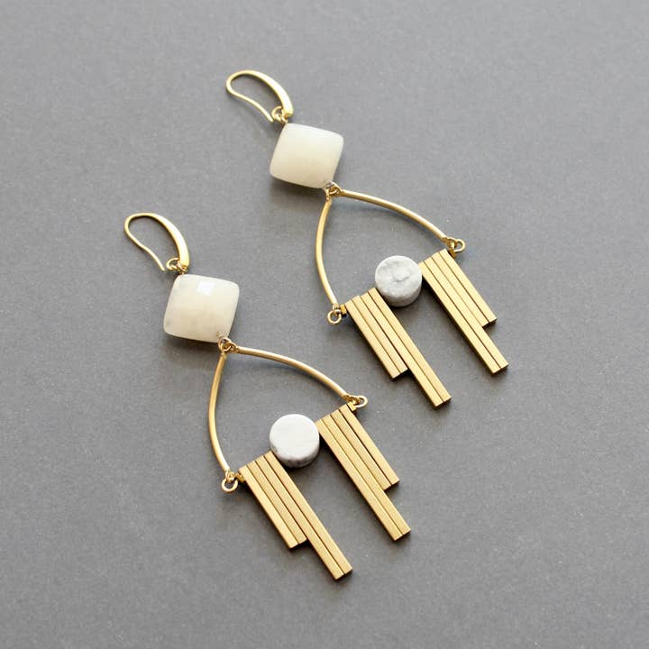 Calcite and Magnesite Art Deco Earrings