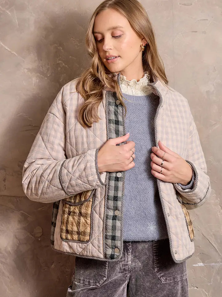 Mixed Media Quilted Jacket - Pale Blue