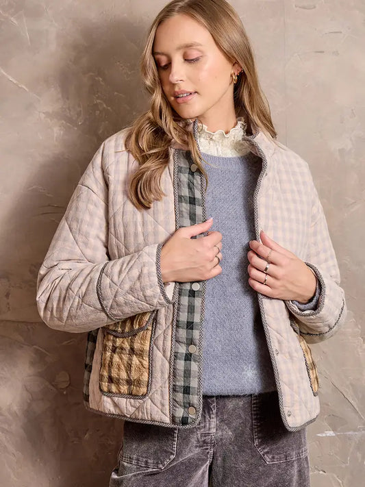 Mixed Media Quilted Jacket - Pale Blue