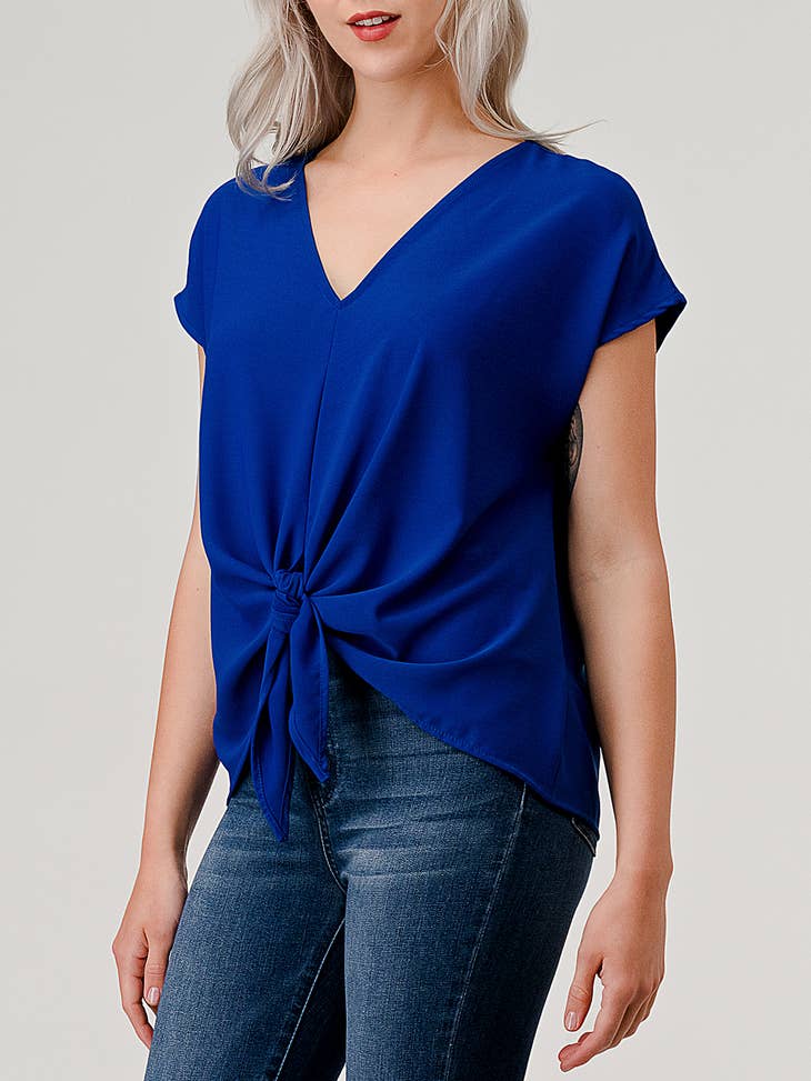 V-Neck Tie Front Top - Nautica Blue - Final Sale