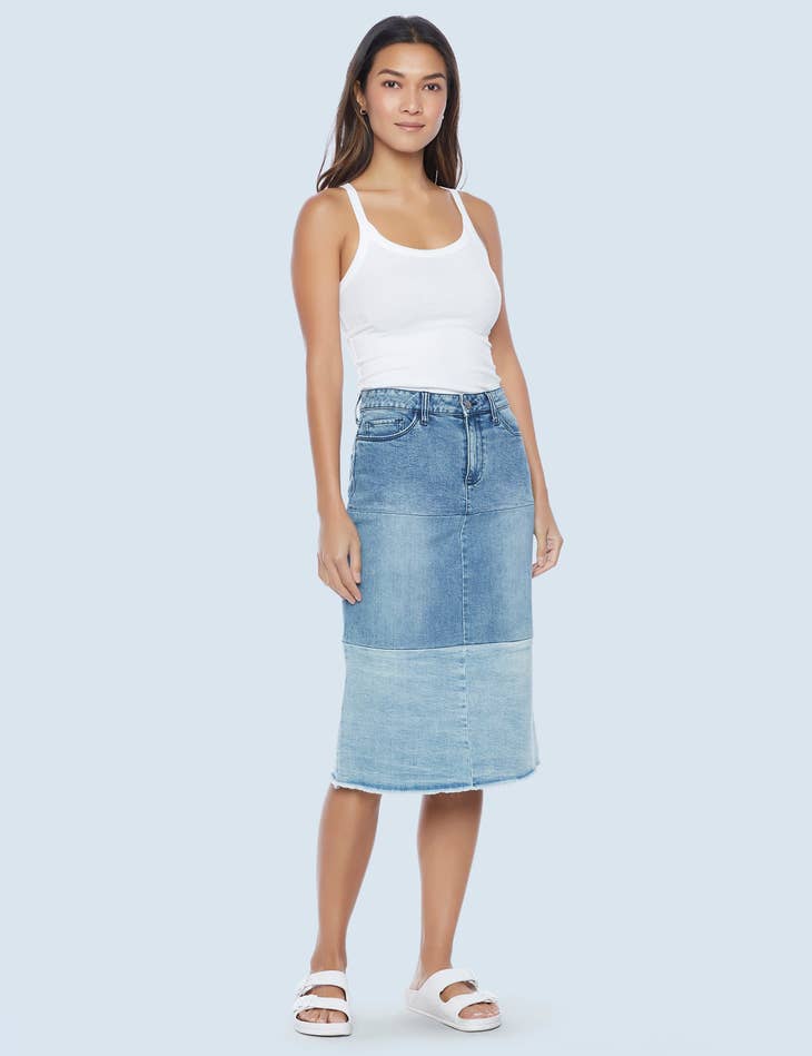 3 Shade Denim Skirt - Blue Blocking