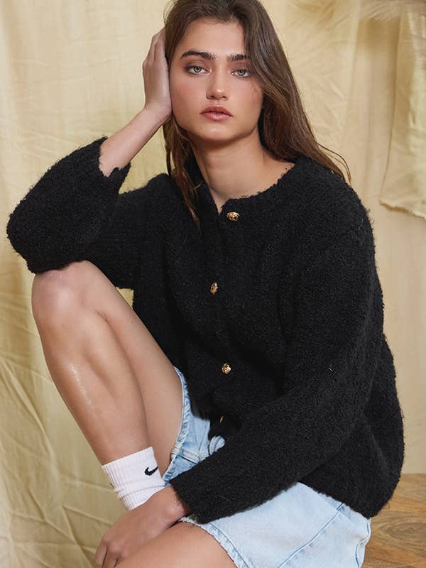 Cozy Teddy Cardigan - Black