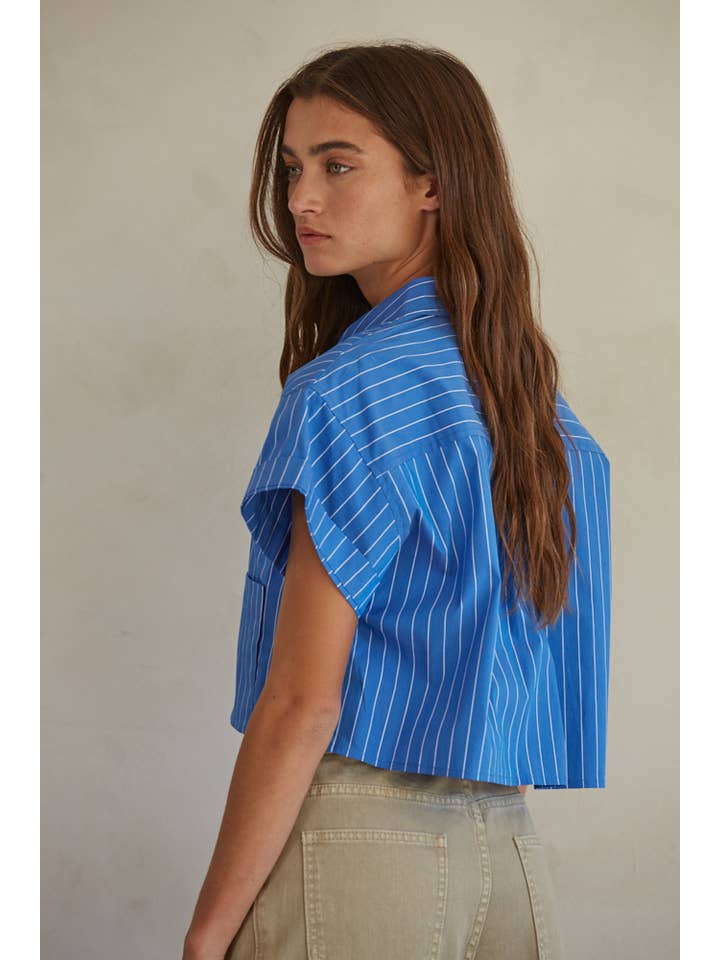 Sadie Crop Button Down - Blue