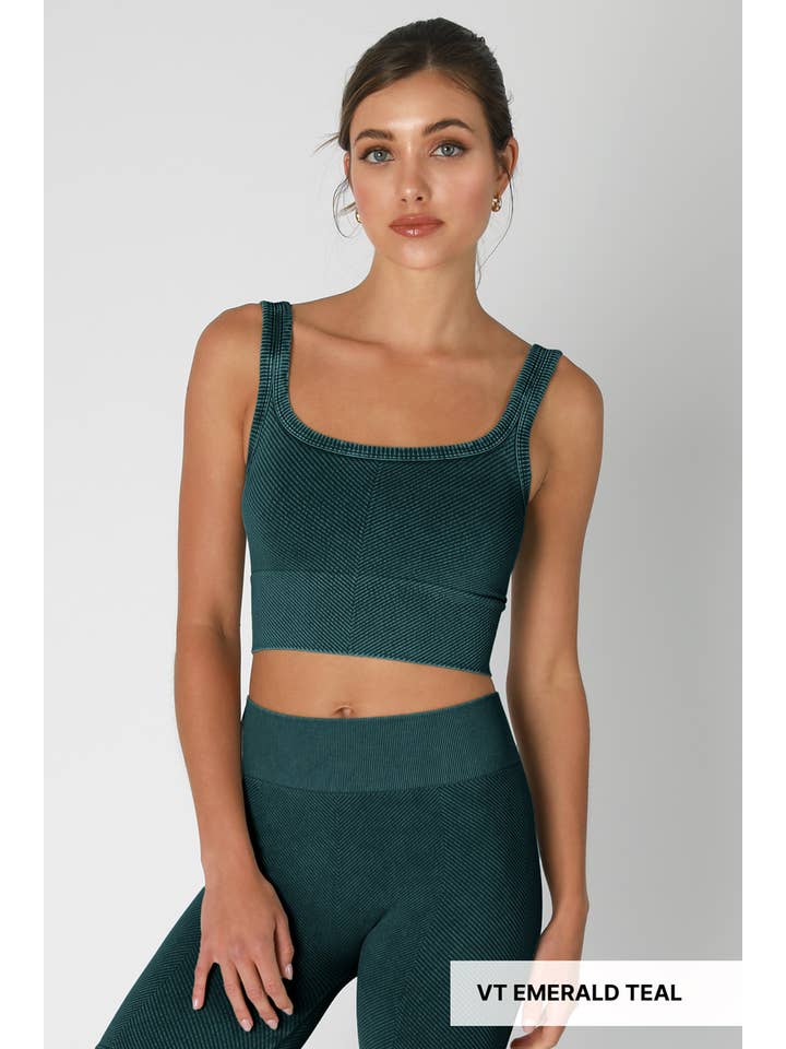 Chevron Crop Top - Vintage Emerald Teal