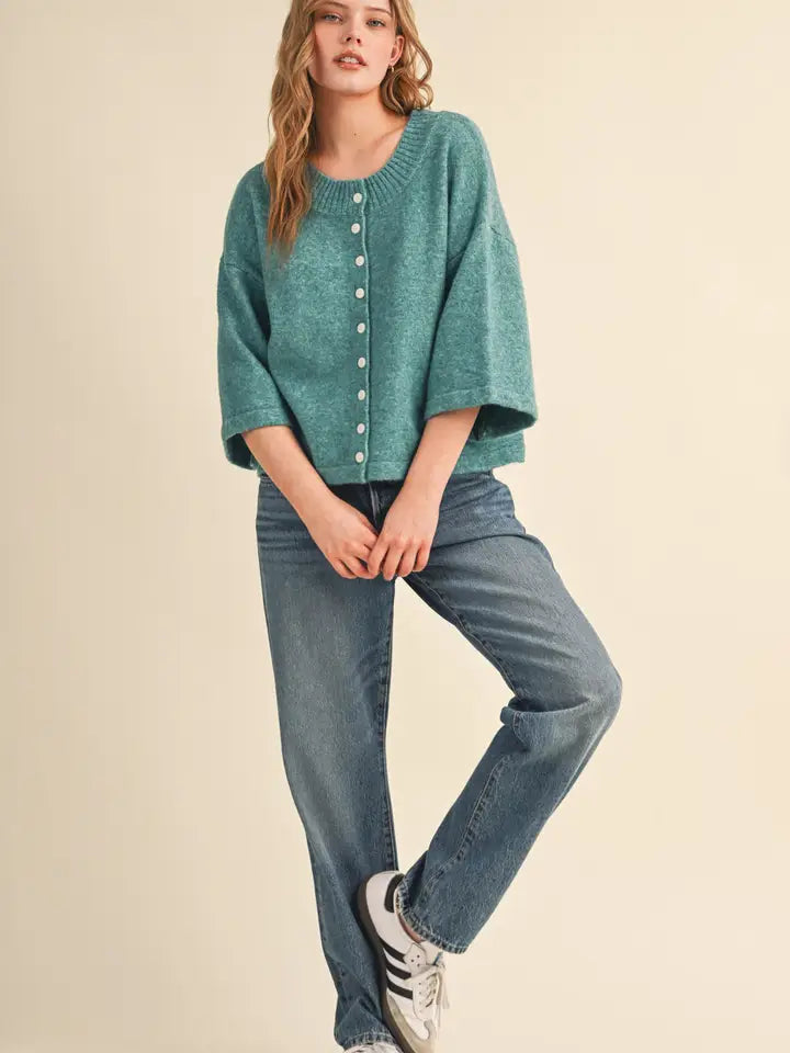 Elbow Length Cardigan - Teal Green