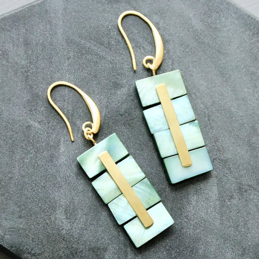 Green Shell Geometric Earrings