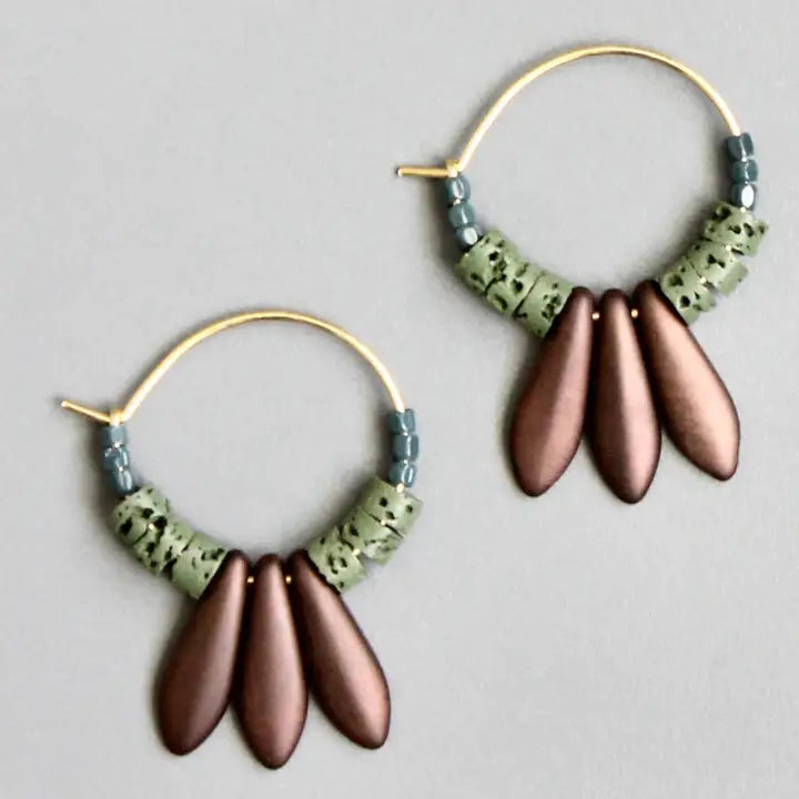 Mini Moss and Copper Hoop Earrings