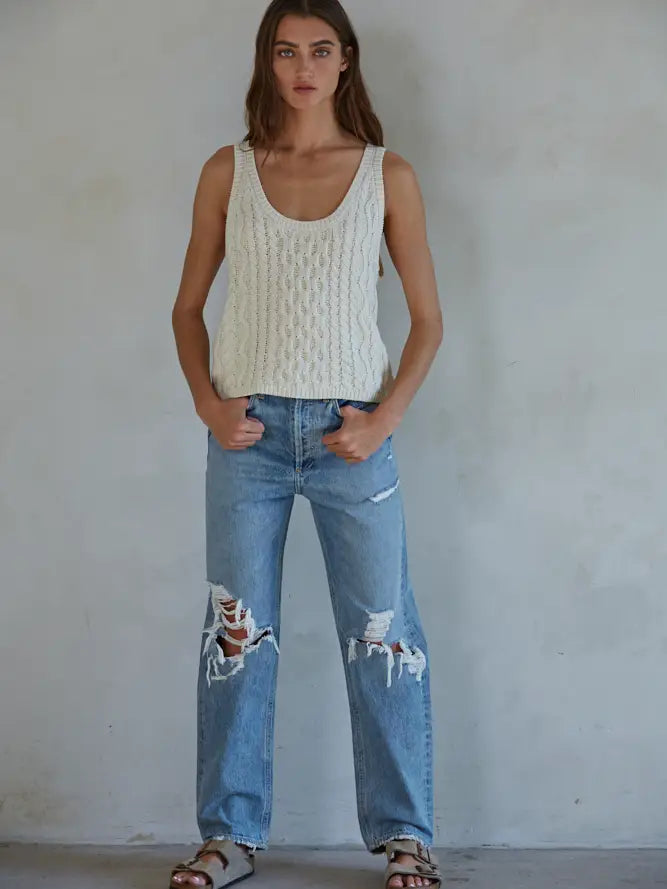 Scoop Neck Sleeveless Tank - Cream