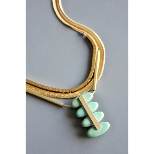 Triple Strand Turquoise and Snake Chain Necklace